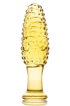 Stakleni Analno-vaginalni čep sa ispupčenim tačkama - 13 cm.