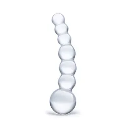 Zakrivljeni prozirni stimulans Beaded Dildo - 13 cm.