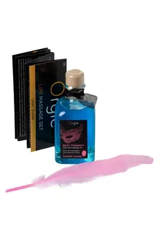 Orgie Lips masažni komplet za igre sa ukusom bombona (jestivo ulje, pero) 100ml