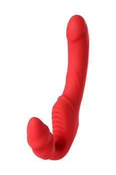 Black Red bi TOIFA bezremni strapon sa vibracijama, silikon, crvena, 35 cm