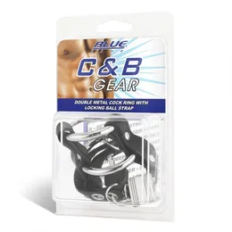 Dvostruki metalni prsten na penisu sa bravom na pojasu