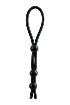 Laso na penisu a-Tois bi TOIFA sa tri perle, silikon, crno, 19,5 cm