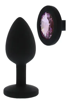 Crni glatki Analni čep sa ružičastim kristalom Silicone Diamond plug - 7 cm.