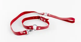 Crveni čoker od prave kože sa povodcem