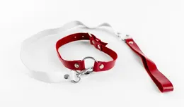 Beli i crveni čoker od prave kože sa povodcem