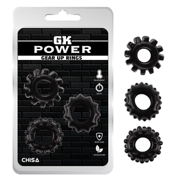 Set od 3 Crna prstena za erekciju Gear Up Rings