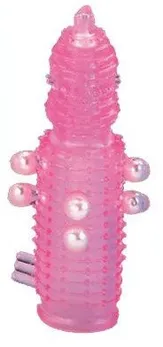 Ružičasti elastični dodatak za penis sa biserima, tačkama i šiljcima Pearl stimulator-11,5 cm.