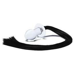 Stakleni Analni čep sa repom, 8 cm