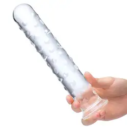 Ravni stakleni falus sa masažnim reljefom 10  Ektra Large Glass Dildo