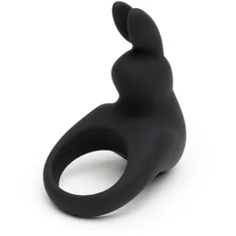Crna erekcija vibracioni prsten Happi Rabbit Rechargeable Rabbit Cock Ring