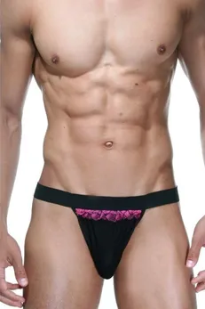 Crne tanga gaćice sa ružičastim ruffleom