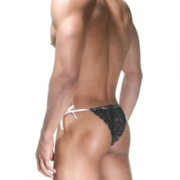 Muške crno-bele čipkaste tange sa vezicama