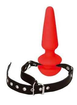 Crveni geg od silikona na crnim podesivim trakama