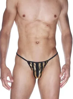 Muške gaćice od crne tkanine sa širokim zlatnim prugama