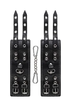 Pecado BDSM lisice, sa dve trake i crvenom oblogom, koža, crna