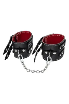 Pecado BDSM okovi, sa dve trake i crvenom oblogom, koža, crna