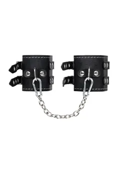 Pecado BDSM okovi, sa dve trake i crvenom oblogom, koža, crna