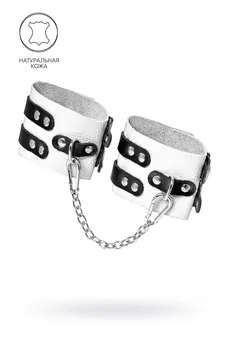 Pecado BDSM okovi, mekani, sa dve trake, sa ušicama, prirodna koža, belo-crni