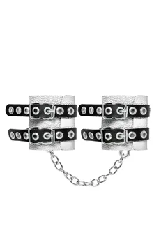 Pecado BDSM lisice, sa dve trake sa ušicama, mekane, prave kože, belo-crne