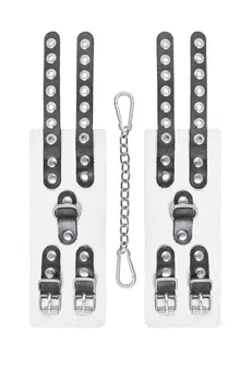 Pecado BDSM lisice, sa dve trake sa ušicama, mekane, prave kože, belo-crne