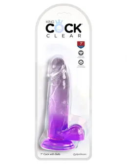 Ljubičasti dildo sa skrotumom na usisnoj čaši 7  Cock vith Balls - 20,3 cm.