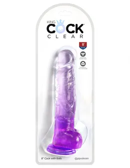 Ljubičasti dildo sa skrotumom na usisnoj čaši 8  Cock vith Balls - 22,2 cm.