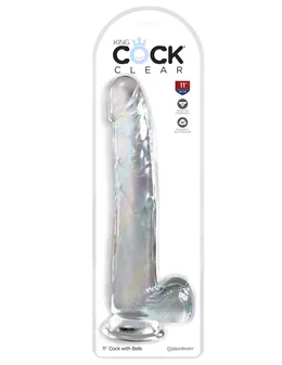 Prozirni dildo sa skrotumom na usisnoj čaši od 11  Cock vith Balls - 30,5 cm.