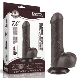 Braon Dildo 7 Sliding Skin Dual Laier Dong na usisnoj čaši-18,3 cm.