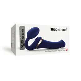 Flexibilni strapon Strap-on-me multi Orgasm sa simuliranim oralnim milovanjem i vibracijama, plava, M