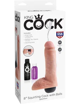 Dildo 8  skuirting Cock vith Balls sa efektom ejakulacije telesni 20,3 cm