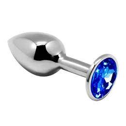 Srebrna analna čaura sa plavim kristalom Mini Metal Butt Plug Size s - 7 cm.