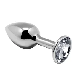Srebrna analna čaura sa prozirnim kristalom Mini Metal Butt Plug Size M-8 cm.