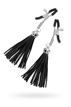 Kopče za bradavice Pecado BDSM, štipaljke, sa resicama od antilopa, metal, Crna