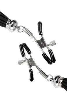 Kopče za bradavice Pecado BDSM, štipaljke, sa resicama od antilopa, metal, Crna