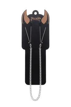 Kopče za bradavice Pecado BDSM, viljuške, na lancu, metal, srebro