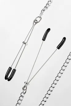 Kopče za bradavice Pecado BDSM, viljuške, na lancu, metal, srebro