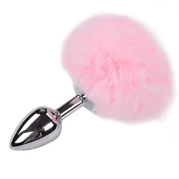 Srebrna analna čaura sa ružičastim repom Alive Metal Anal Fluffli plug s