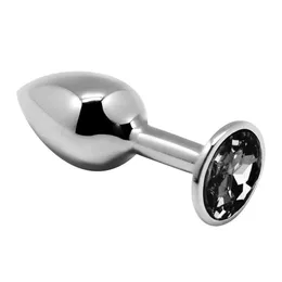 Srebrna analna čaura sa crnim kristalom Mini Metal Butt Plug Size s - 7 cm.