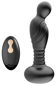 Crni masažer prostate sa vibracijama i pokretima napred-nazad