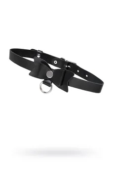 Choker-ogrlica Pecado BDSM, sa leptirom i prstenom, koža, crna