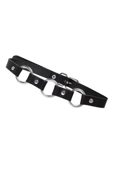 Choker-ogrlica Pecado BDSM, sa lančanim prstenovima, prirodna koža, crna