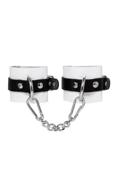 Pecado BDSM lisice, mekane, sa jednim kaišem sa ušicama, koža, bela i crna