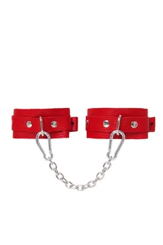 Okovi mini Pecado BDSM, sa zaobljenim uglovima, prirodna koža, crvena