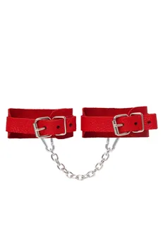 Okovi mini Pecado BDSM, sa zaobljenim uglovima, prirodna koža, crvena