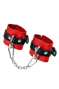 Pecado BDSM lisice, mekane sa jednim kaišem sa ušicama, prirodna koža, crveno-crne