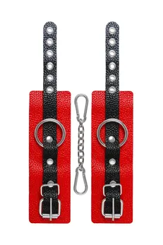 Pecado BDSM lisice, mekane sa jednim kaišem sa ušicama, prirodna koža, crveno-crne