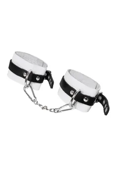 Pecado BDSM okovi, mekani, sa jednim remenom, sa ušicama, prirodna koža, belo-crni