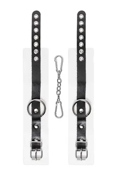 Pecado BDSM okovi, mekani, sa jednim remenom, sa ušicama, prirodna koža, belo-crni
