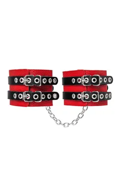 Pecado BDSM okovi, mekani, sa dva kaiševa sa ušicama, prirodna koža, crveno-crni