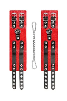 Pecado BDSM okovi, mekani, sa dva kaiševa sa ušicama, prirodna koža, crveno-crni